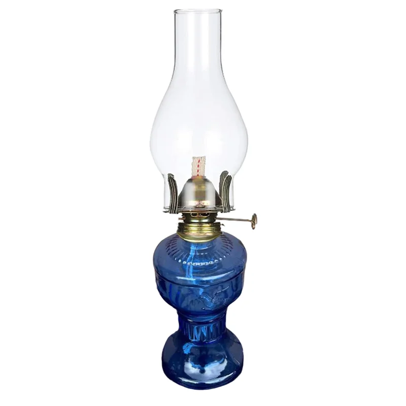 VELIF-2X Rustic Oil Lamp Vintage Glass Coal Lamp Oil Lamps For Indoor Use Home Decor Lighting Oil Lantern Blue