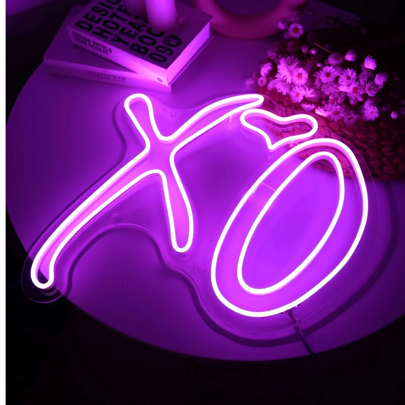 XO Neon Sign with Heart Dimmable Neon Lights Wedding Wall Hanging Decor USB Powered Neon Signs