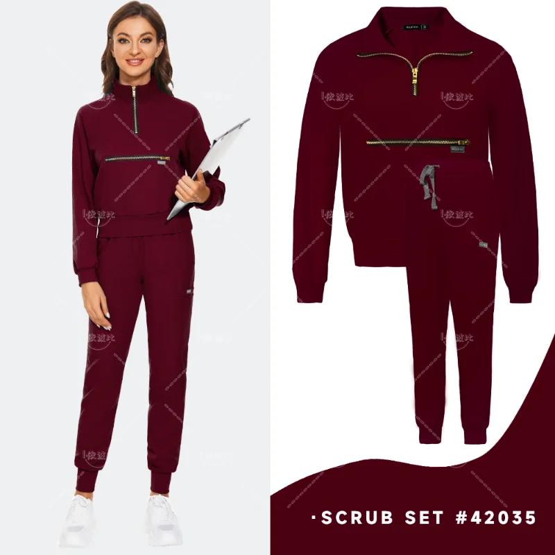 Solid Color Nurse Scrub Set Gown Pocket Joggers Pants Wholesale Price Scrubs Set for Women Pet Hospital Uniform Set Scrub Suits