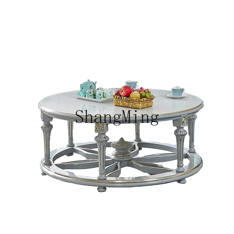 

DHY senior round solid wood carving flower neoclassical large apartment living room furniture
