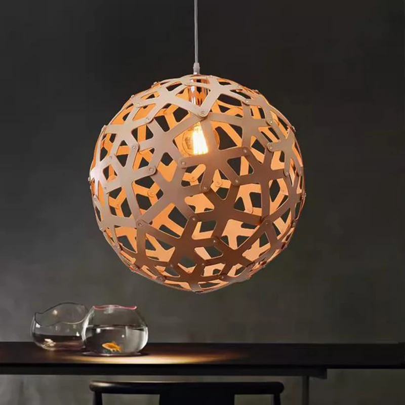 

Nordic Vintage DIY woven E27 LED Wood Pendant Lights creative Round ball hanging lamp dining living room Cafe pendant lamp