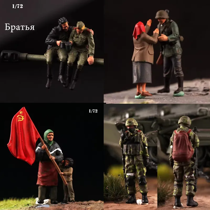 1:72 Scale Model Red Flag Granny Anna Kind Mother Bid Farewell Son Toy Russian Army Red Schoolbag Commander DIY Scene Display