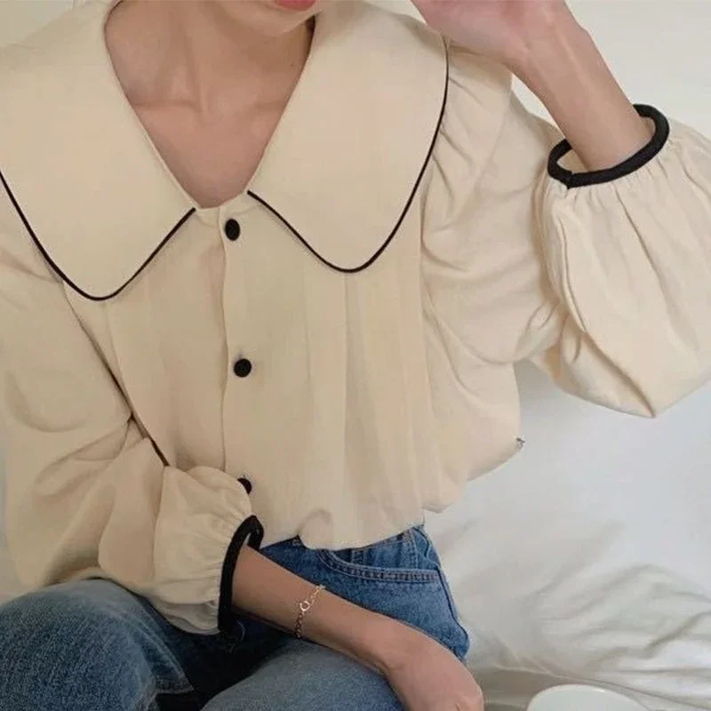 Large Size Doll Neck Bubble Sleeve Shirt 2025 New Spring Autumn Winter Wear Palace Chemise Temperament Long Sleeved Top Women