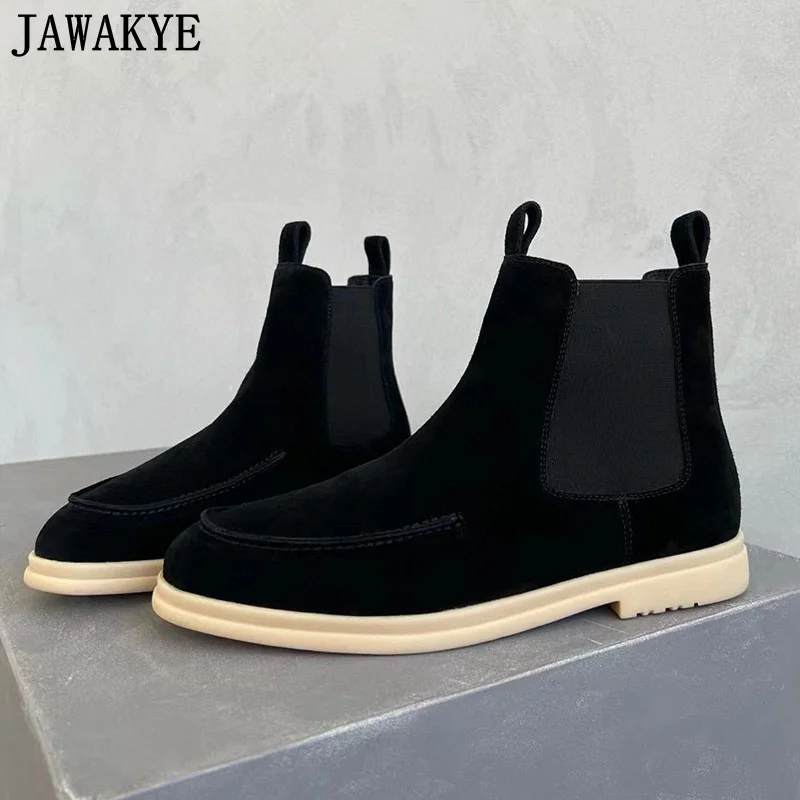 Designer New Leather Ankle Boots Men\'s Thick Sole Short Boots Brand Winter Shoes For Men Elastic Chelsea Boots