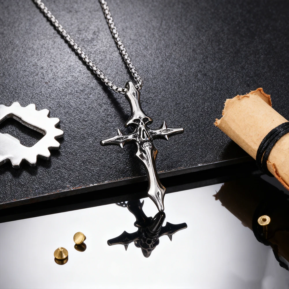 الرجال الفضة لهجة الجمجمة الصليب قلادة قلادة القوطية خمر نمط مجوهرات اليومية حفلة GifTrendy الشرير الصخرة الملحقات #1