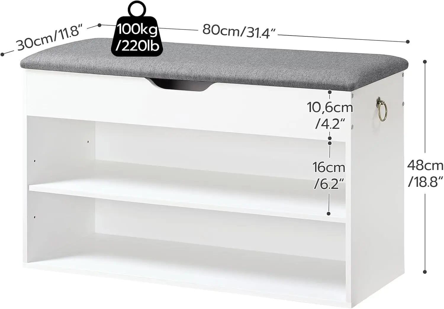 Shoe Storage Bench with Cushion, Entryway Bench with Lift Top Storage Box, 2-Tier Shoe Rack Bench, Adjustable Shelf