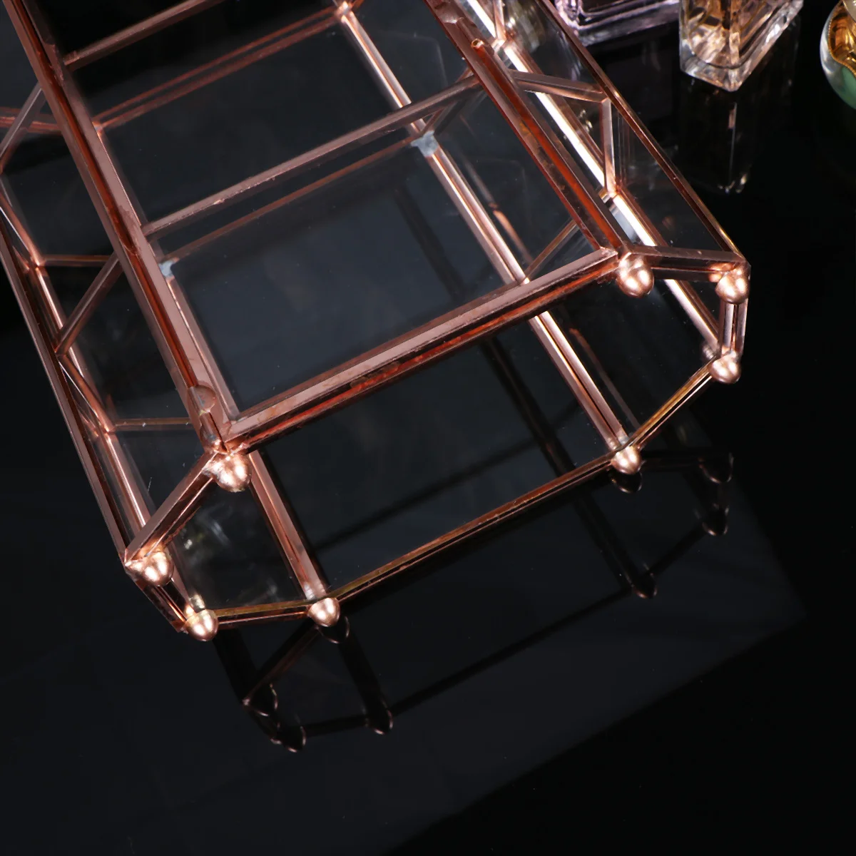 

Vintage Style Glass Jewelry Box with Metal Frame Three Tier Jewelry Storage Display Container for Rings Necklaces Brooches Gift