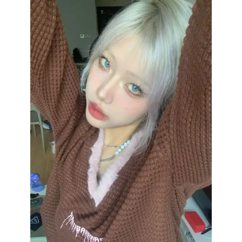 Genayooa Vintage Hoody Women Casual Loose Patchwork Y2k 2000s Japanese Sweatshirt Fairycore Pullovers Streetwear Autumn Winter