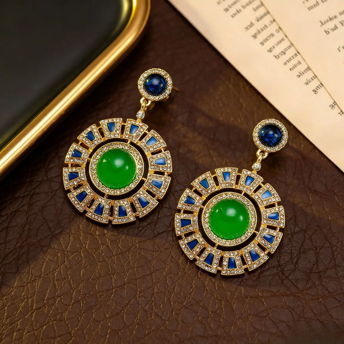 Full diamond retro disc round stud earrings medieval vintage geometric earrings personalized stylish earrings