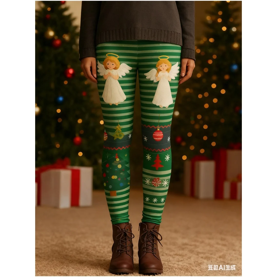 Spodnie damskie Świąteczna atmosfera Moda Spodnie świąteczne Elastyczne spodnie do jogi Elastyczna talia Jesień Zima Odzież damska y2k