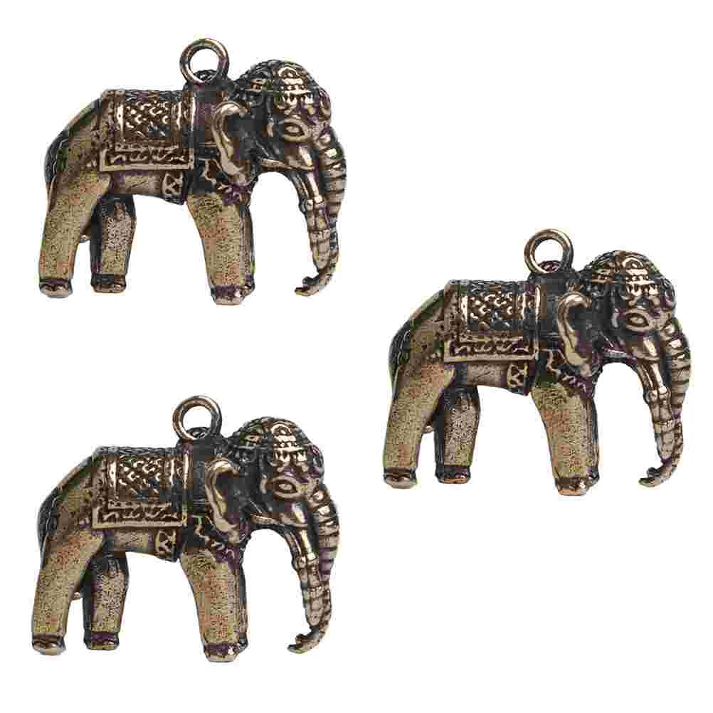 

3 Pcs Pendant Elephant Small Copperware Figurines Brass Feng Shui Animal Delicate