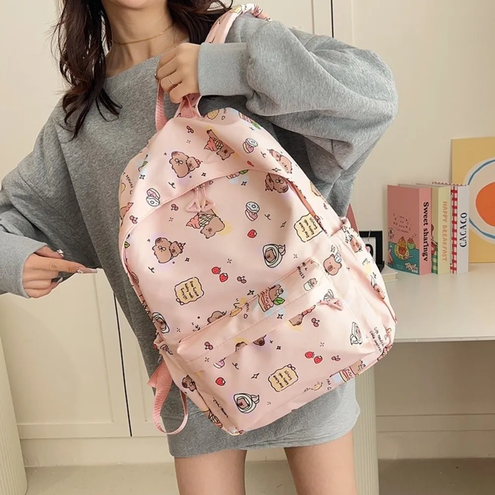 Nylon Capybara Backpack Lightweight Multi Functional Cartoon Animal Daypack Adjustable Straps Wide Straps