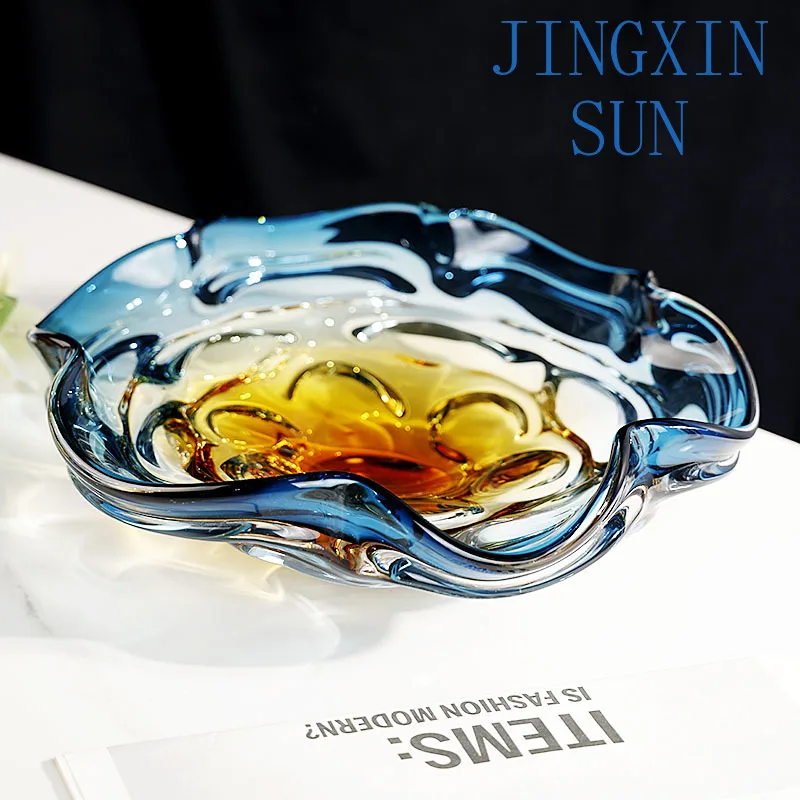 Light Luxury Gradual Color Change Creative Petal Fruit Plate for Living Room Model Room Decor Glazed Ornament Candy Dried