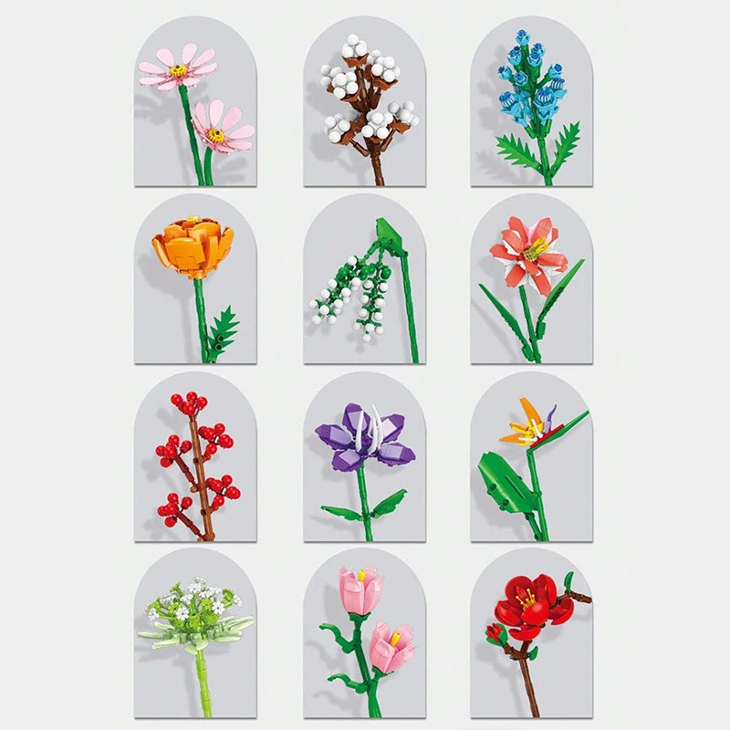 Flowers Building Blocks Sets Potted Plants Micro Landscapes Mini Art Construction DIY Model Bricks Girls Toys Chirstmas Gifts