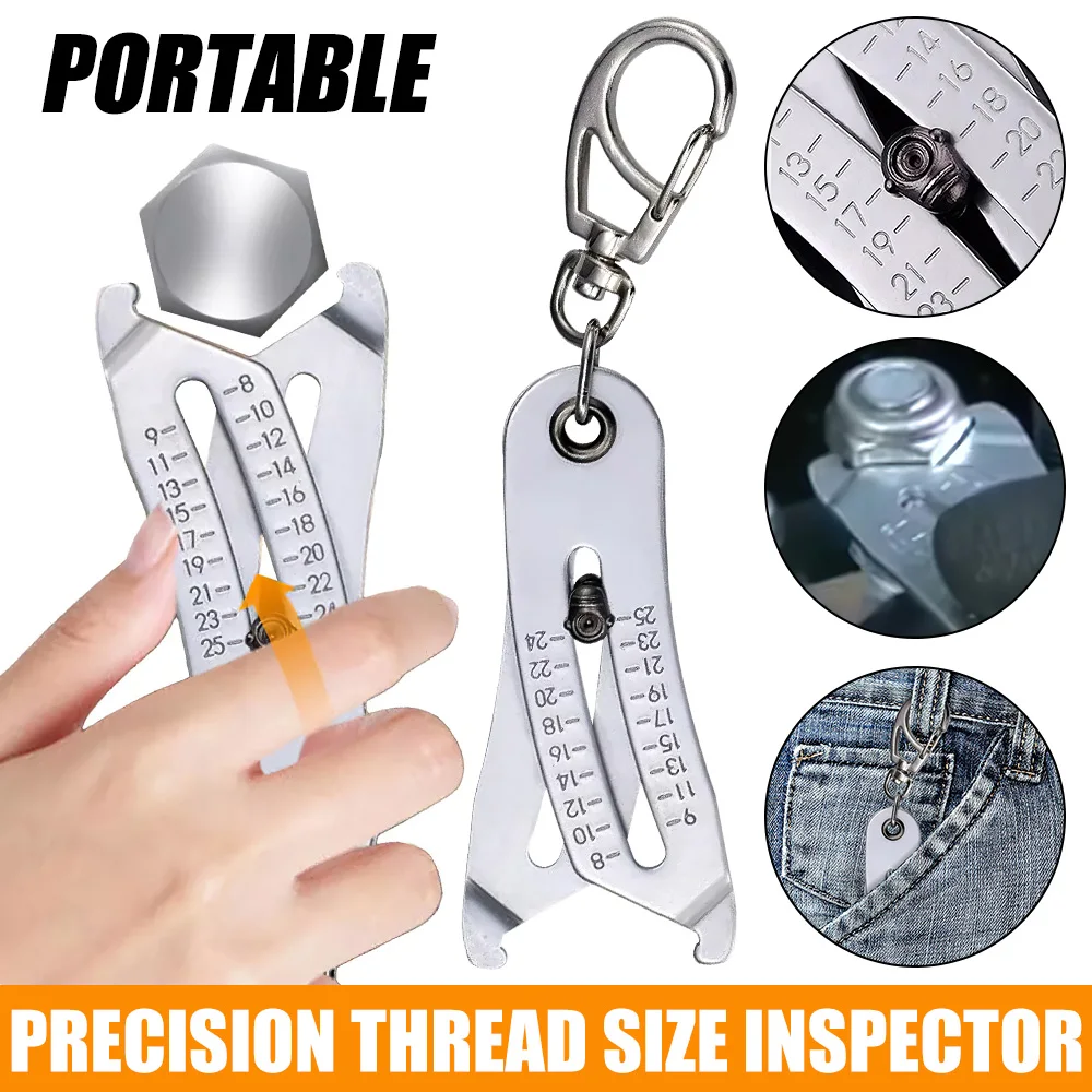 Portable Precise Thread Size Checker Keychain Thread Size Verification Tool Multipurpose Nut Screw Quick Gauge Measuring Tools