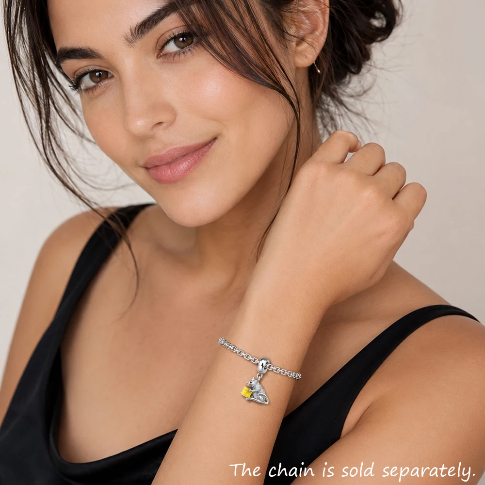 Mouse & Cheese Charms Pendant Fit Europe Bransoletka, europejski styl 925 Sterling Silver Cute Fashion Jewelry Club dla kobiet i mężczyzn — zdjęcie 3