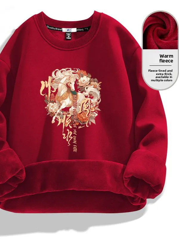 

plus Size Hoodie Thiened Fce Long Sve round Ne Winter Warm Base irt for Men And Women Luy Year Print Casual Swe...