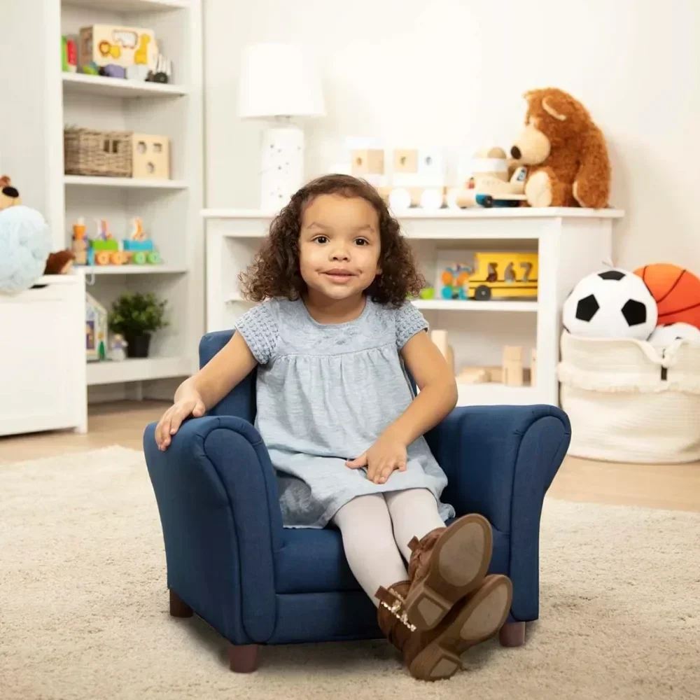 Denim Fabric Child’s Armchair (Kid’s Furniture, 23”L x 17.5”W x 18.3”H) -  Child's Reading Chair,  Oversized Kid's Armchair