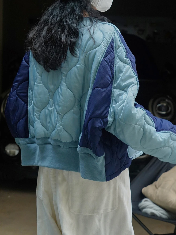 EAM-Abrigo acolchado de algodón cálido para mujer, Parkas de manga larga, Color azul, talla grande, tendencia de moda, otoño e invierno, 1DH2262,