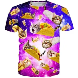 Camiseta de manga curta com estampa de gato 3D divertido masculino e feminino, blusa unissex moda urbana, verão