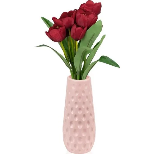 Çiçekmisin Pit Pattern Plastic Pink Pots Laminated Artificial Tulip