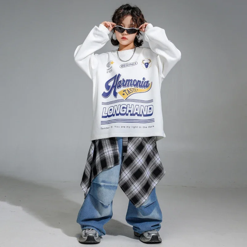Boys Hip Hop Pullover Street Dance Denim Cargo Pants Girls K-pop Outfits Kids Jazz Sport Clothes Sets Children Stage Streetwear