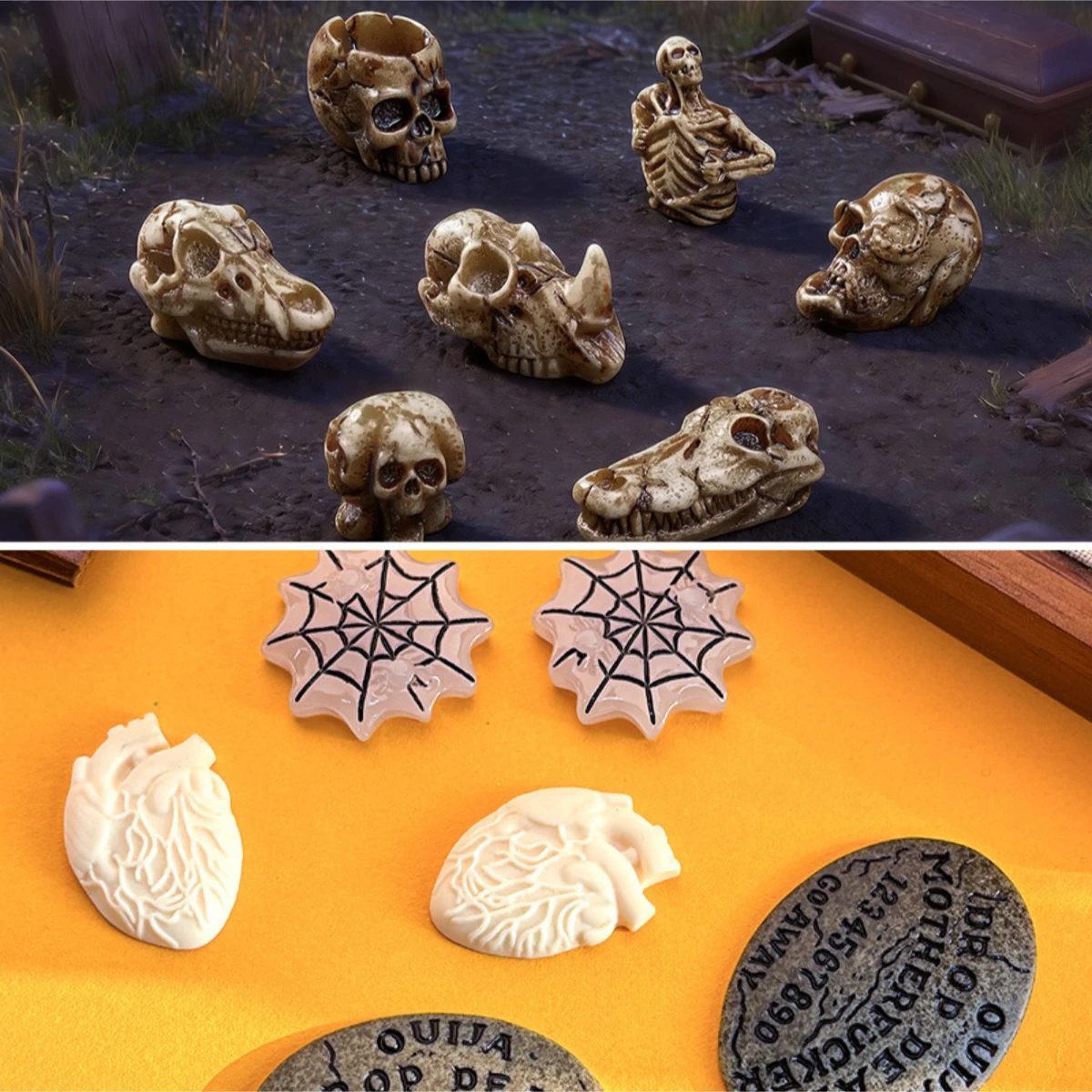 100pcs Wholesale Resin Mini Animal Skulls Skeletons Field Landscaping Heart DIY Accessories for Keychain Jewelry Decoration