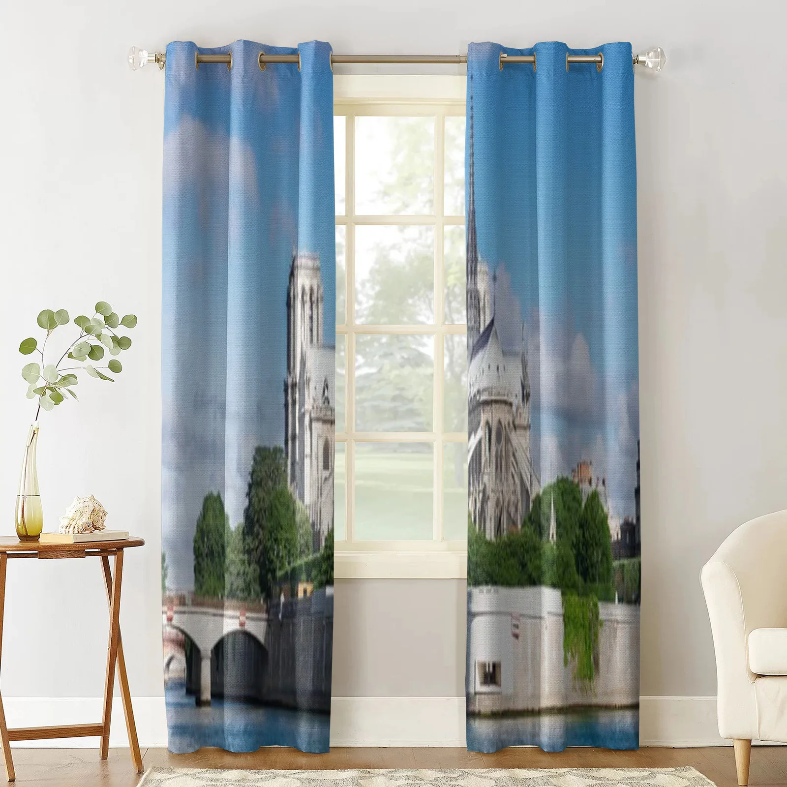 Notre Dame Cathedral And Cite Island Over The Seine River Paris France Window Curtains for Bedroom Living Room Grommet Curtains