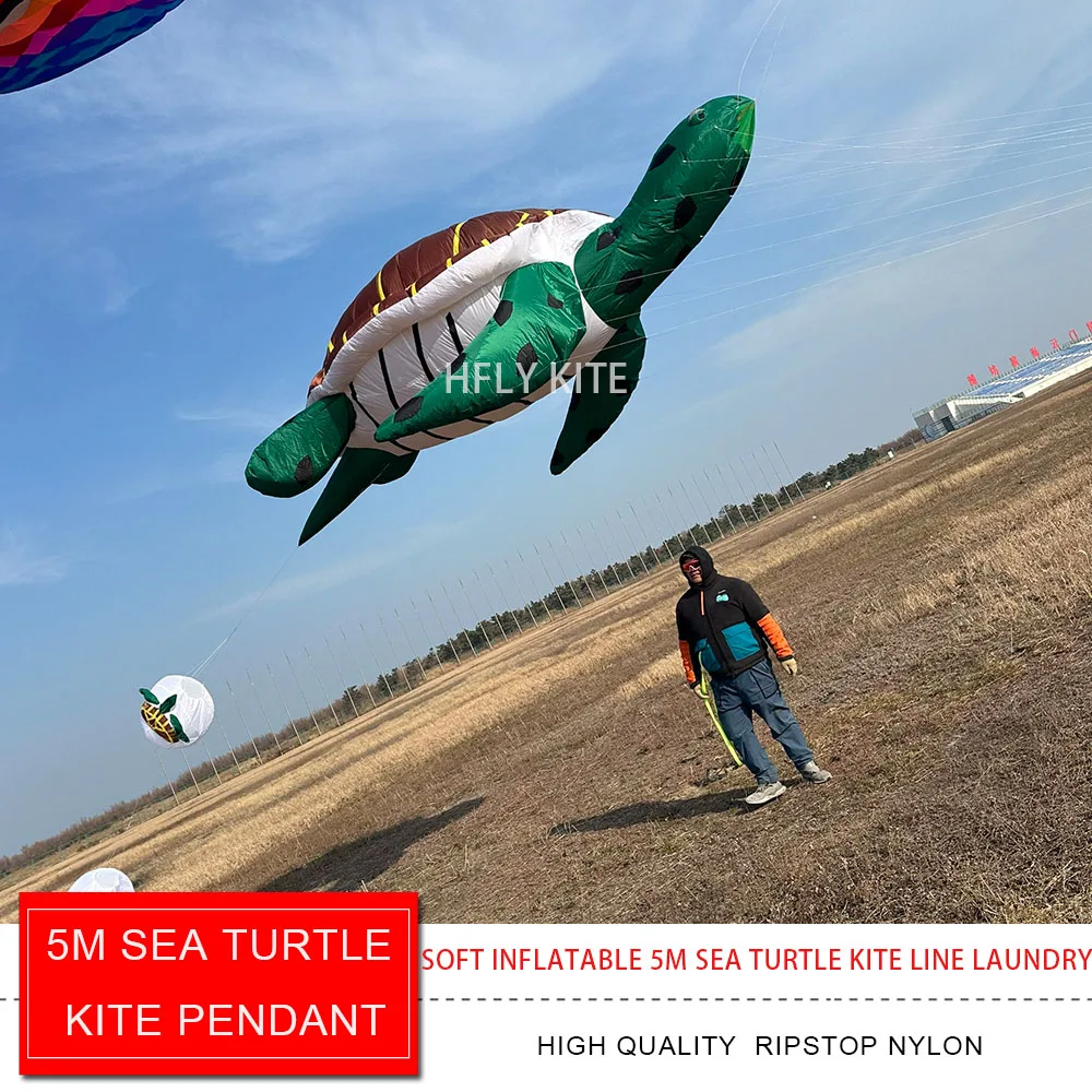 HFLY Neuankömmling, weich, aufblasbar, groß, 5 m, Meeresschildkröten-Drachenlinie, Wäsche für Erwachsene, hochwertiger 40D-Nylon-Tierdrachen-Anhänger
