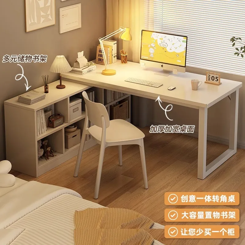 L - Shaped Corner Desk with Bookcase - Integrated Student Home Writing Table for Bedroom