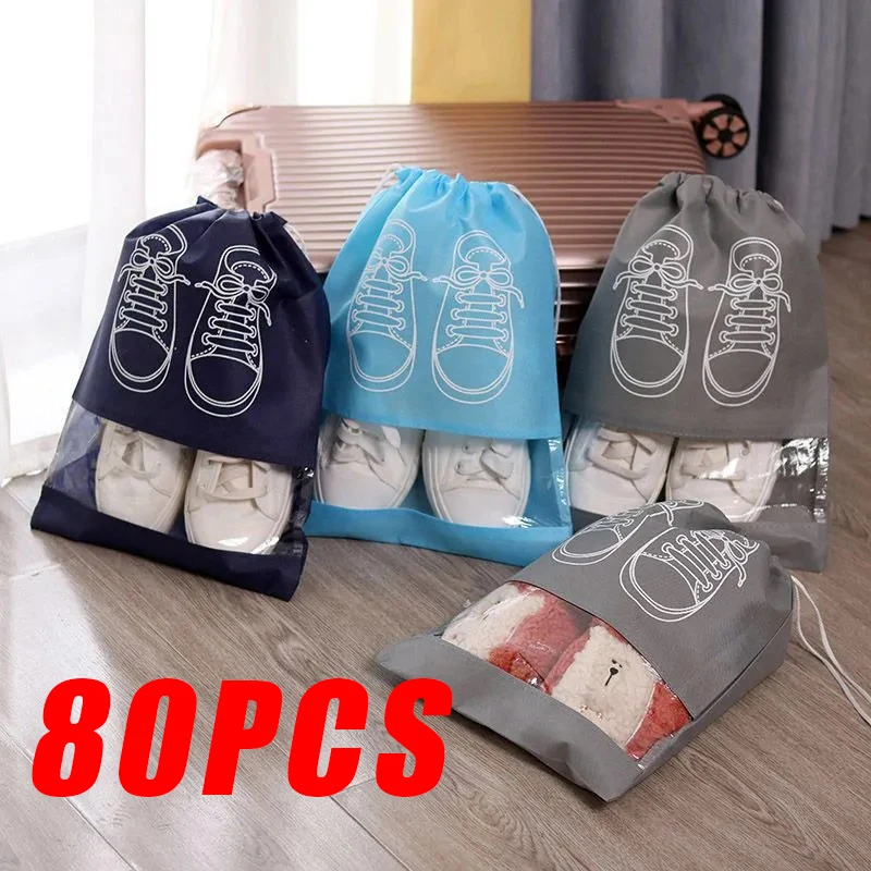 44*32cm Shoe Storage Bag With Thickened Non-woven Fabric Strap Mouth Large Capacity Travel Waterproof Shoe Bag Moistureproof