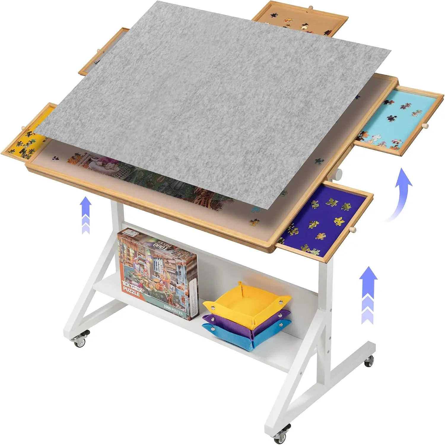 Jigsaw Puzzle Table with Angle & Height Adjustment, Easel with Cover & 5 Drawers