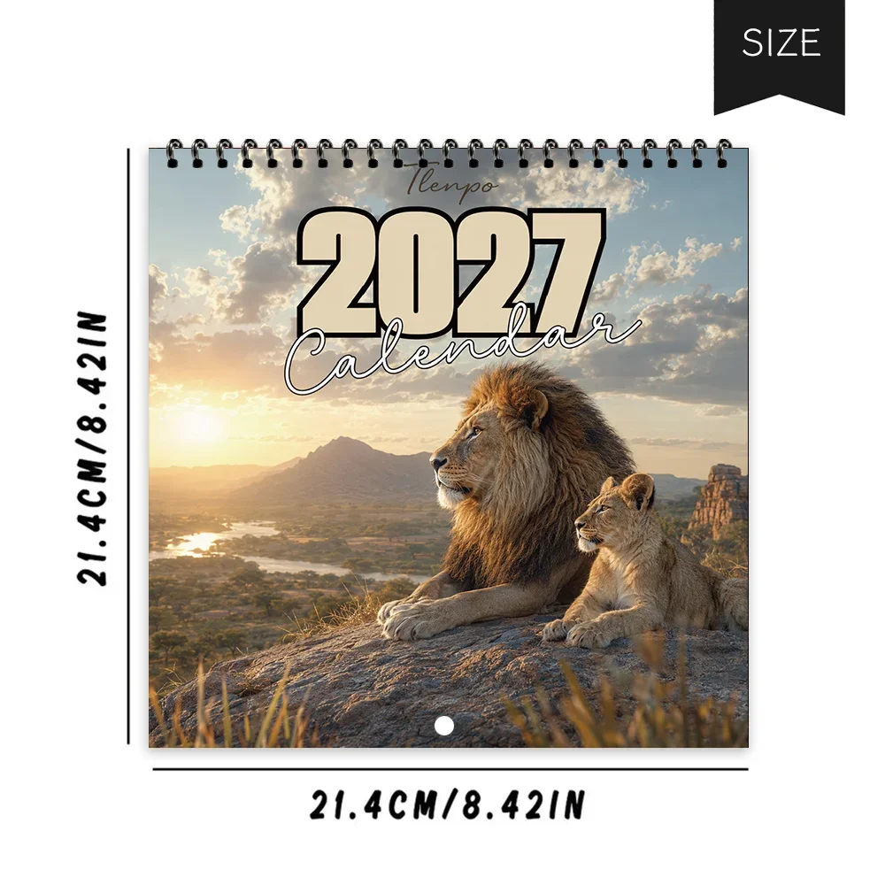 1pc 2027 Wild Feline Predator Wall Calendar,12-Month Monthly Planner,Perfect Gift for Back-to-School Season,Christmas, New Year