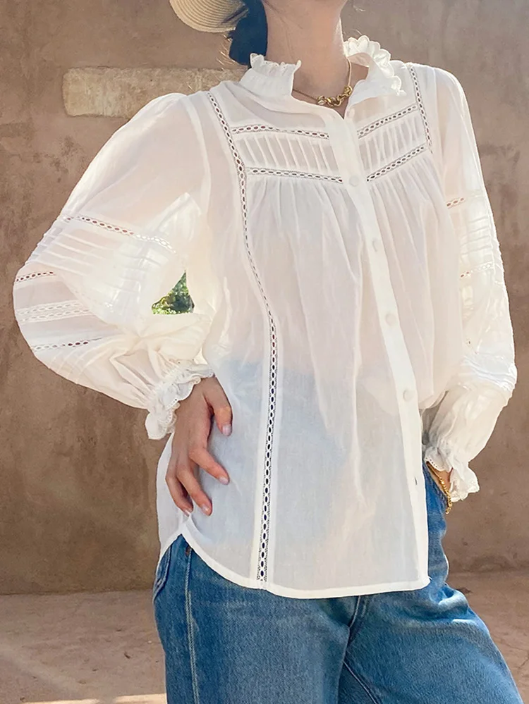 GypsyLady Elegant French Chic Blouse Shirt Loose Cotton Tassels Lace Hollow Out Sexy Blouse Vocation Women Ladies Casual Top New