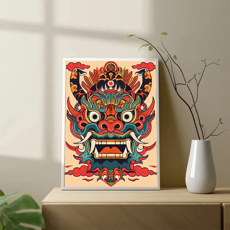 1pc frameless Canvas Painting Japanese Demon Oni Samurai Yokai Mask Poster Print Canvas Painting Wall Art Picture for Room Home