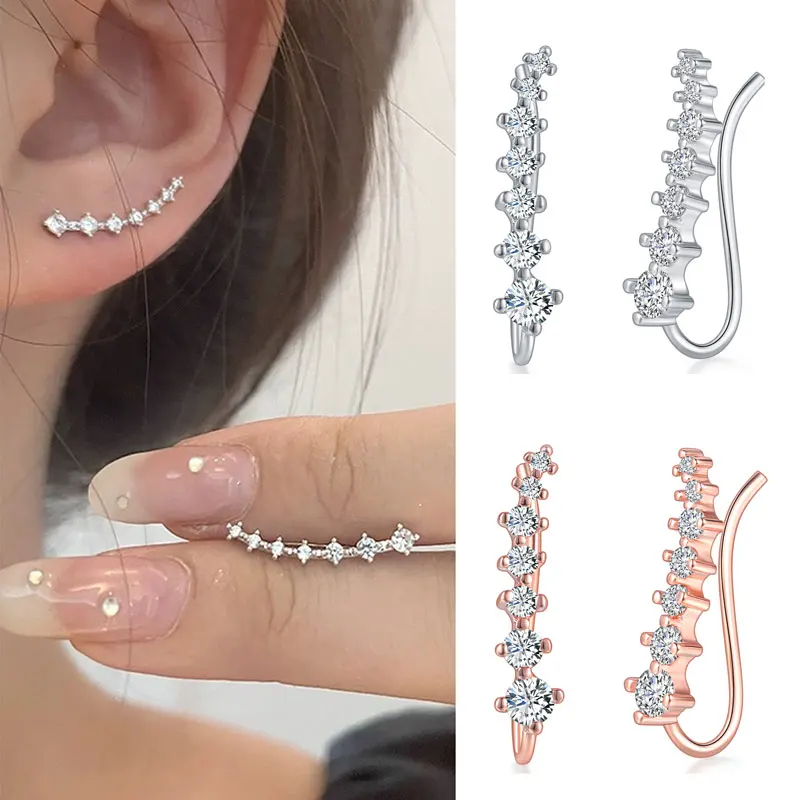 Dainty Long Dipper Ear Hook Clip Earrings for Women Kpop Zircon Climbing Ear Cuff Earrings Korean Style Fashion Jewelry Gift