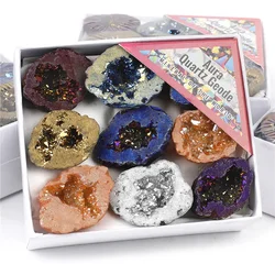 Irregular Titanium Coated Angel Aura Quartz Agate Geode Cluster Mineral Specimen Home Decoration Gifts
