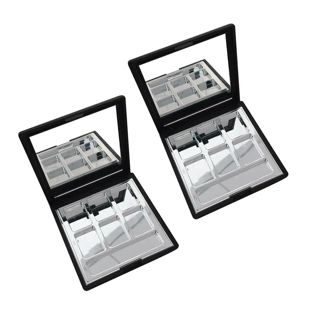 قطعتان من 6 شبكات حاويات أحمر الخدود الفارغة لظلال العيون مع مرآة مقاومة للصدمات وإكسسوارات التجميل (أسود)