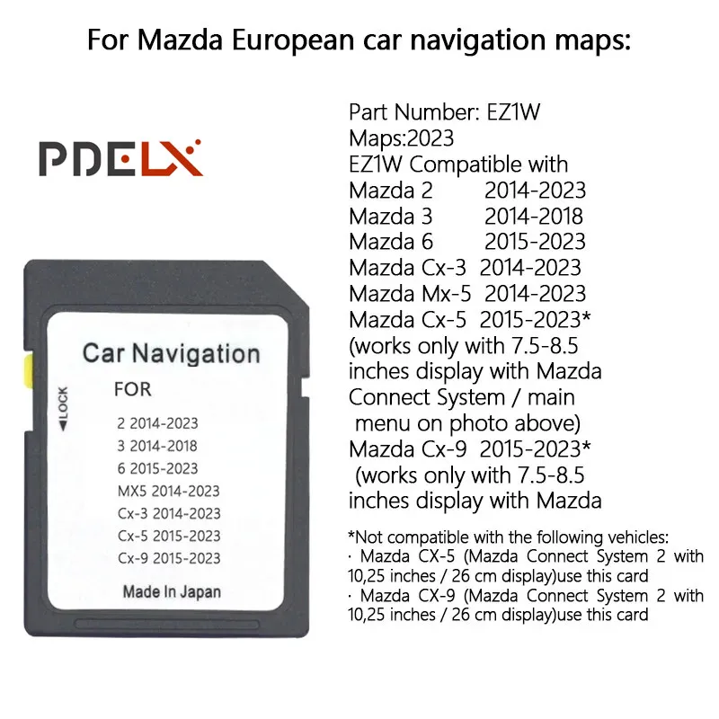 2023 Newest  Navigation cards  EZ1W   Map Card For Mazda 2 3 6 CX3 CX5 MX5 Car GPS Version Europe Free Shipping