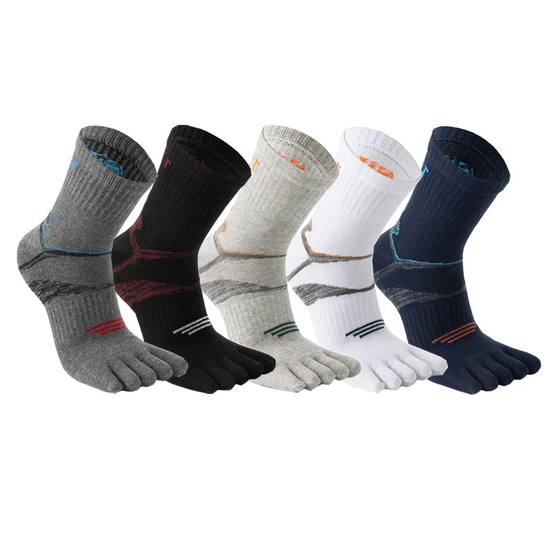 Chaussettes de sport en coton à compression pour hommes, chaussettes Parker absorbant la transpiration, chaussettes de voyage à 5 doigts pour badminton, tennis, vélo, course à pied, basket-ball, 5 paires par lot