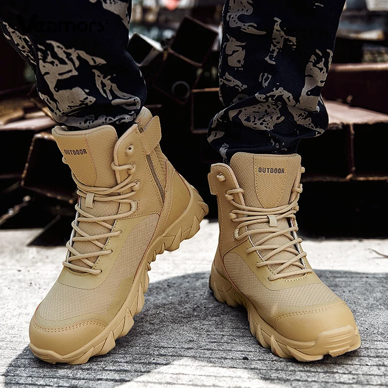 Men Tactical Combat Boots Camouflage High‑Top Desert Boots Non‑Slip Wear‑Resistant Outdoor Hiking Trekking Shoes Size 39-46