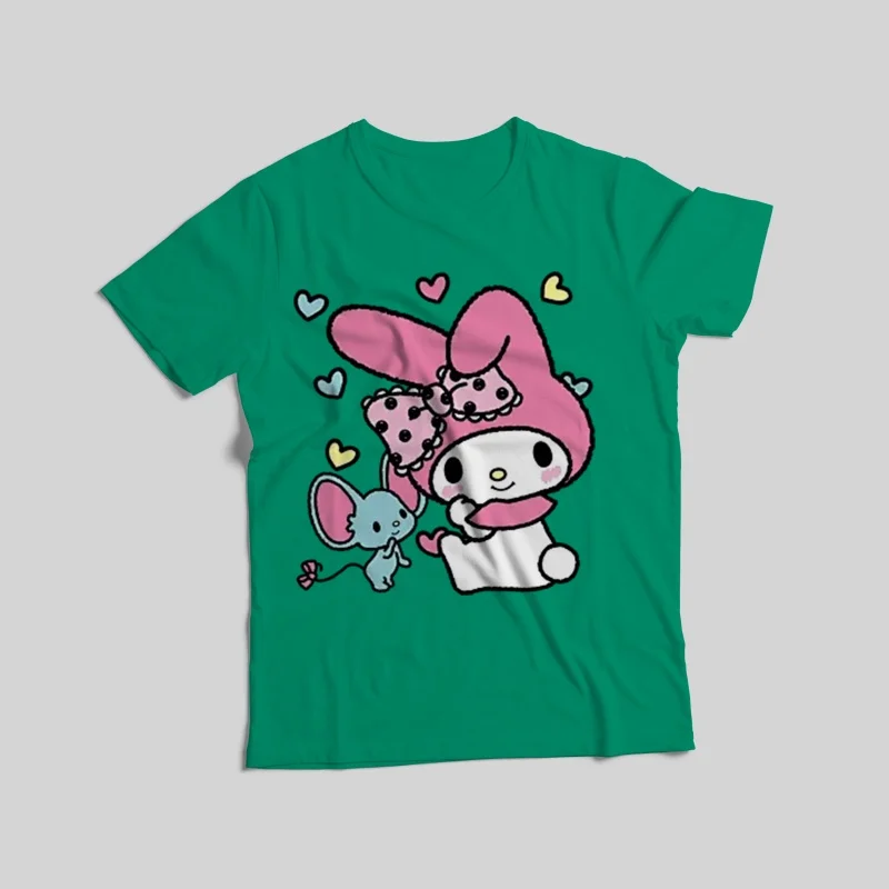 Camisetas estampadas da série Sanrio, 100% algodão, disponíveis em 8 cores, estilo básico mais vendido Mamãe e Me / roupas femininas