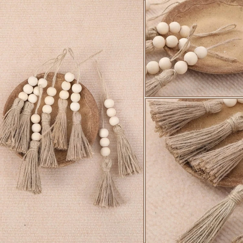 Confezione da 4 nappe, perline legno, ghirlande, decorazioni decorative per in cotone A0KF
