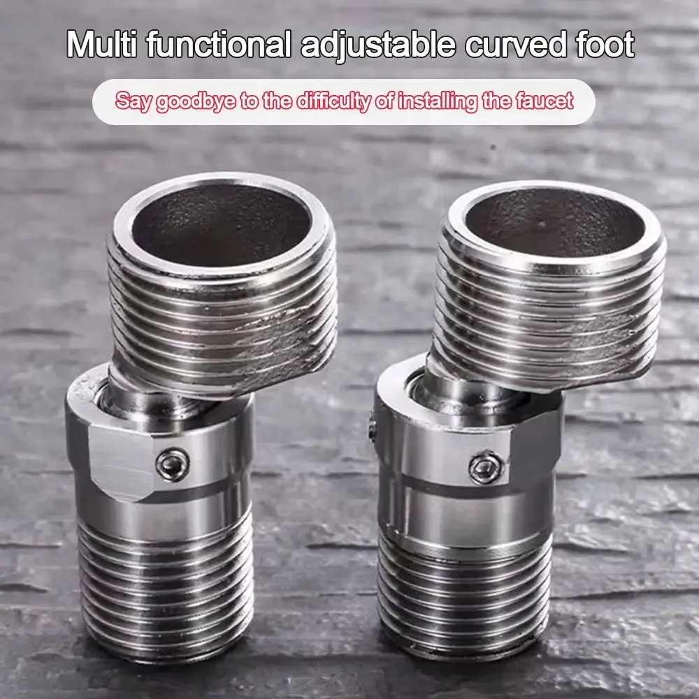 2pc Stainless Steel Angled Curved Foot Angle Adjustment 360° Rotatable Eccentric Screw Corner Wall Mounted Shower Faucet Adapter