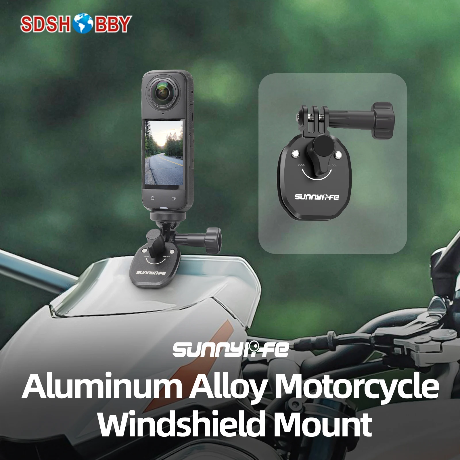 Sunnylife Motorfiets Voorruit Klem Actie Camera Aluminium Mount Motor voor Action 4/Gopro 12/Insta360/Pocket 3