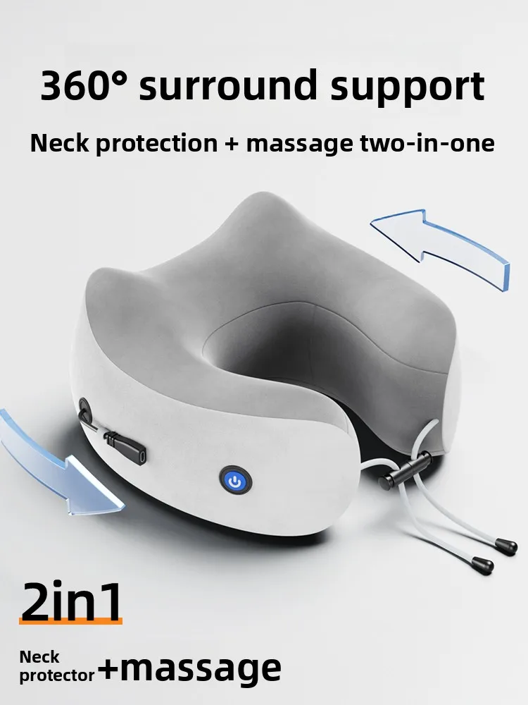 U Shaped Neck Pillow With Massage Function Portable Travel Neck Support Pillow Soft Memory Foam Cushion For Airplane Car Train