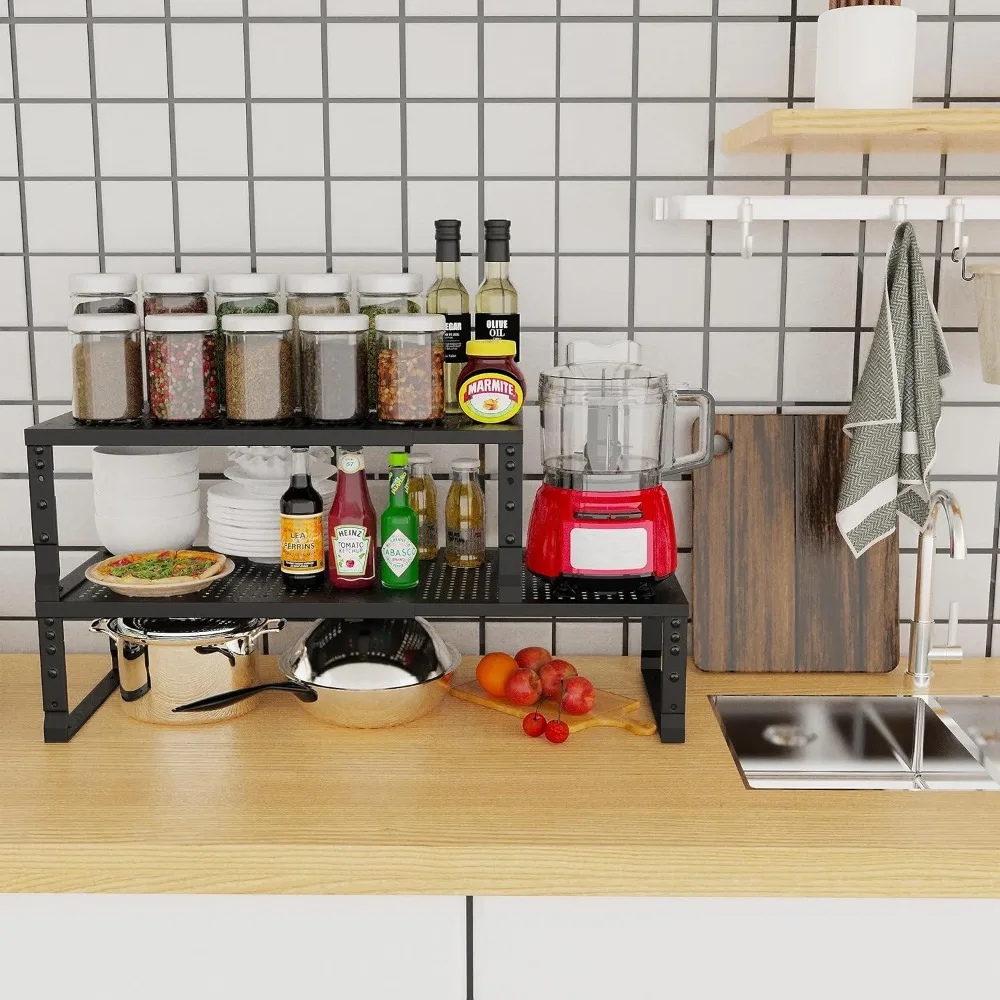 Expandable adjustable stackable kitchen organizer, spice rack,Metal Pantry Storage Shelves Rack,Counter Shelf for Cabinets