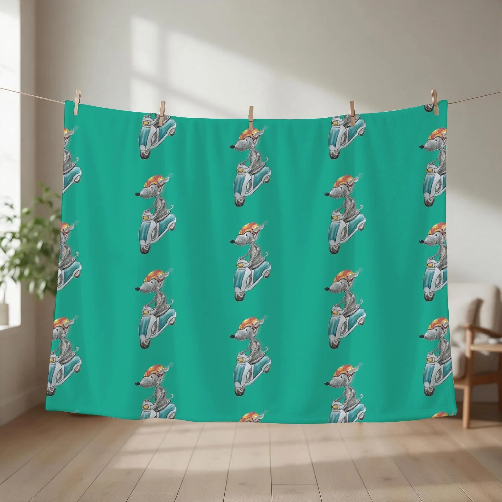 Dog Riding a Moped, Bedlington Terrier on a Motorbike Throw Blanket couch cozy soft plush fuzzy picnic outdoor blanket