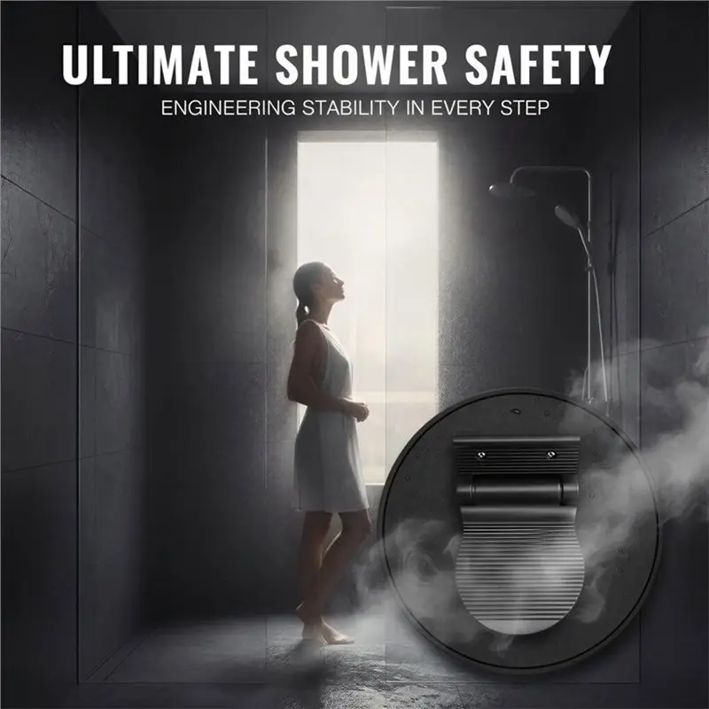 ABVS Folding Shower Step For Shaving Legs, Shower Foot Rest, Wall Mounted Textured Footrest In Black Finish