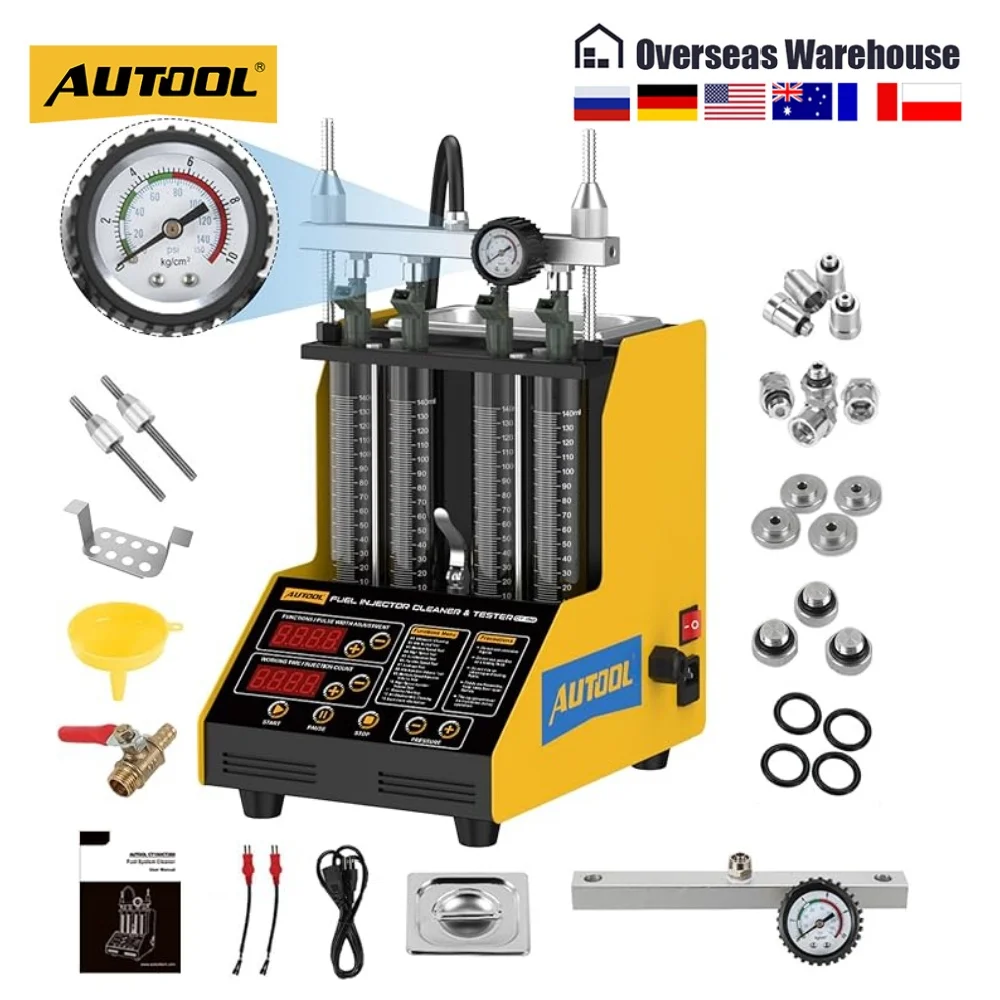 AUTOOL CT150 4-Cylinder Fuel Spray Nozzle Cleaning Machine Fuel Injector Tester Cleaner For Car Motorcycle 12V Built-in Air Pump 110V